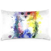 Wellsay Rainbow Owl Velvet Oblong Lumbar Plush Throw Pillow Cover/Shams Cushion Case - 20x30in - Invisible Zipper Design for Couch Sofa Pillowcase Only