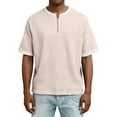 thumbnail image 5 of Men's Waffle Henley T-Shirts Quarter Zip Crew Neck Short Sleeve Summer Tee Shirts Casual Loose Fit Workout Lightweight Tee Tops, 5 of 6