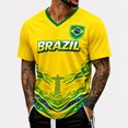 thumbnail image 4 of 2026 Soccer Cup Fan Jersey for Men, V-Neck Short Sleeve T-Shirt with National Team Flag Graphic, Soft Cotton Blend Athletic Top, 1 PC Fluorescence Yellow XL, 4 of 5