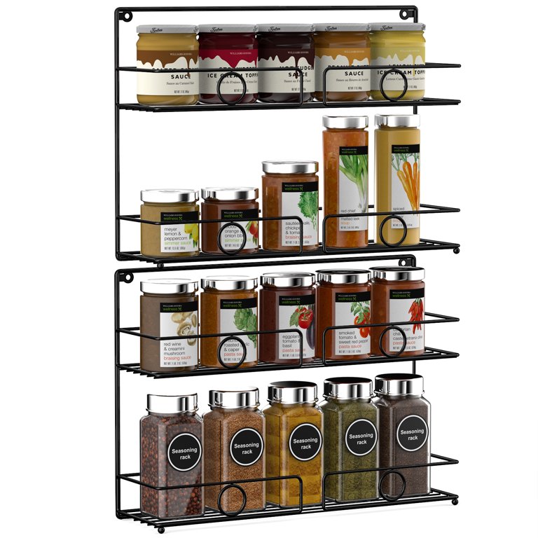 2-Tier Black Wire Frame Wall Mountable Metal Kitchen Spice Rack, Countertop Storage Shelves, 14-inch