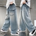 thumbnail image 5 of HUANBAI Arrival Boys Casual Pants Straight Leg Wide Trousers Fashion Retro Loose Fit Comfortable Kids Bottoms Straight Pants 5-6 Years, 5 of 6