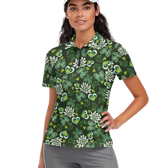 Whosucclay Green Butterfly Heart Skin Friendly Polo Shirts, Polyester Tennis Shirts Breathable Lightweight Golf Polo Tops for Hiking Bowling Outdoor Size X-Large