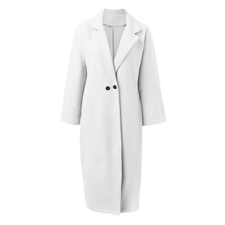 Womens Oversized Wool Blend Long Jacket Trench Coat Notch Collar