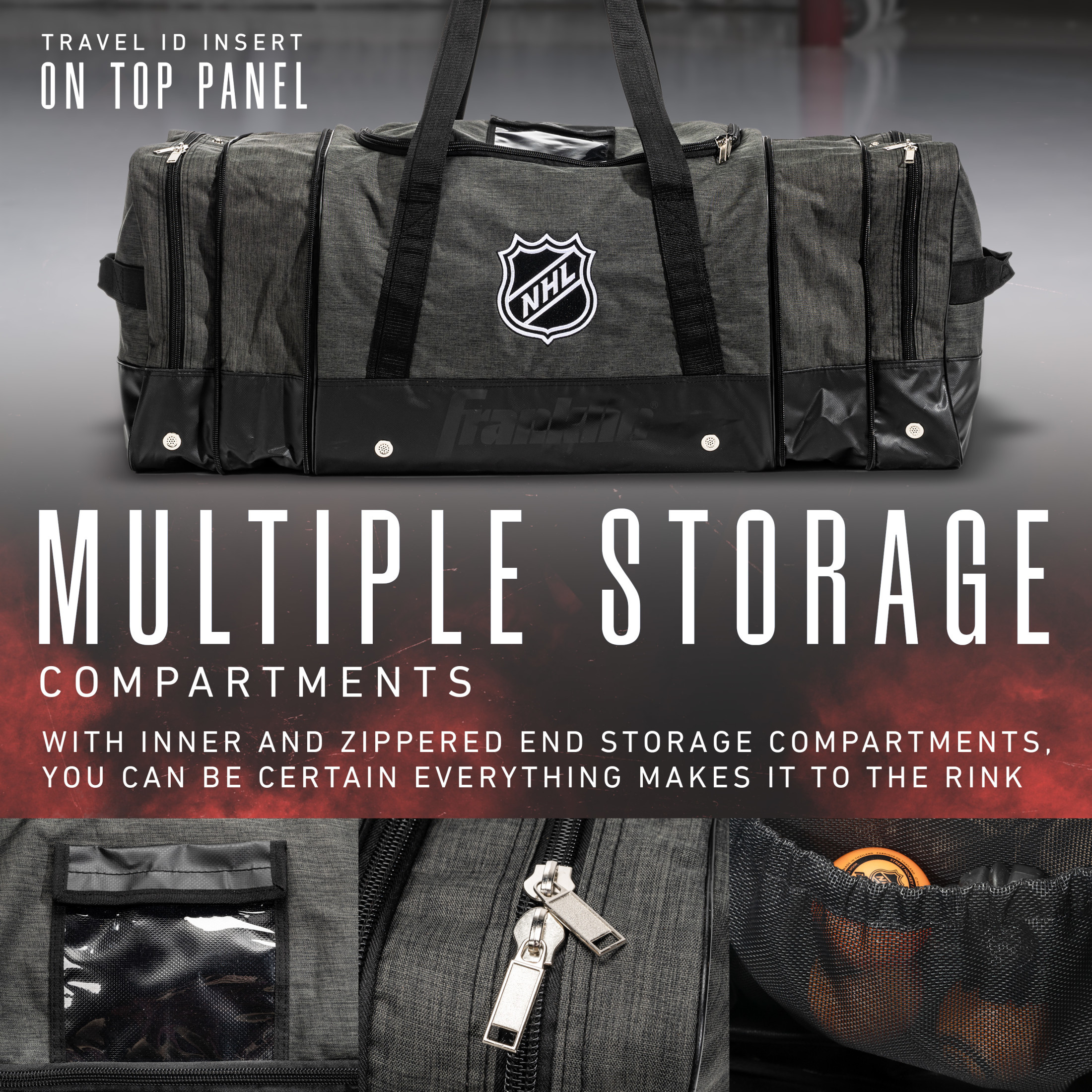 Franklin Sports NHL Ice Hockey Carry Bag - Premium Equipment Bag for Hockey Gear - Large Expandable Duffle Bag - Heavy Duty - NHL Licensed