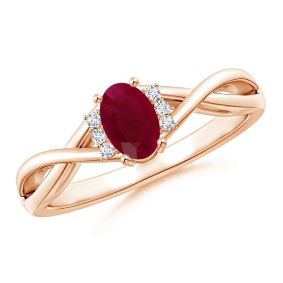 Oval Shape Red Ruby CZ Diamond Band Ring Women 925 Sterling Silver Rose Gold Plated July Birthstone Christmas New Year Gift Gemstone Jewelry