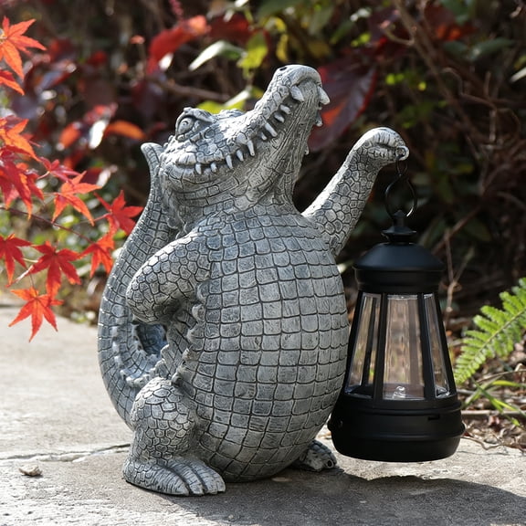 Realistic Crocodile Solar Statue, Resin Crocodile Lantern Statue, Suitable for Yard, Patio, Lawn Outdoor Decor, Freestanding, No Power Needed, New Year Gift, Alligator Decor, Outdoor Decor Garden Scu