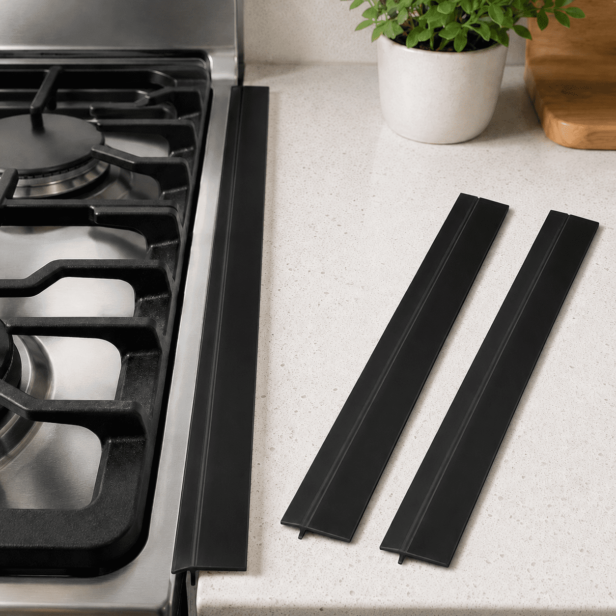 2-Pack Black Silicone Stove Gap Covers 22" Food Grade Heat Resistant Gap Filler for Kitchen Counters and Appliances by Dependable Industries