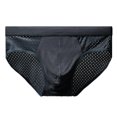 thumbnail image 2 of zeranth Men Briefs Mid-rise Elastic Waist Mesh Stitching Ice Silk Panties Breathable Solid Color U-Convex Underwear Daily Wear, 2 of 7