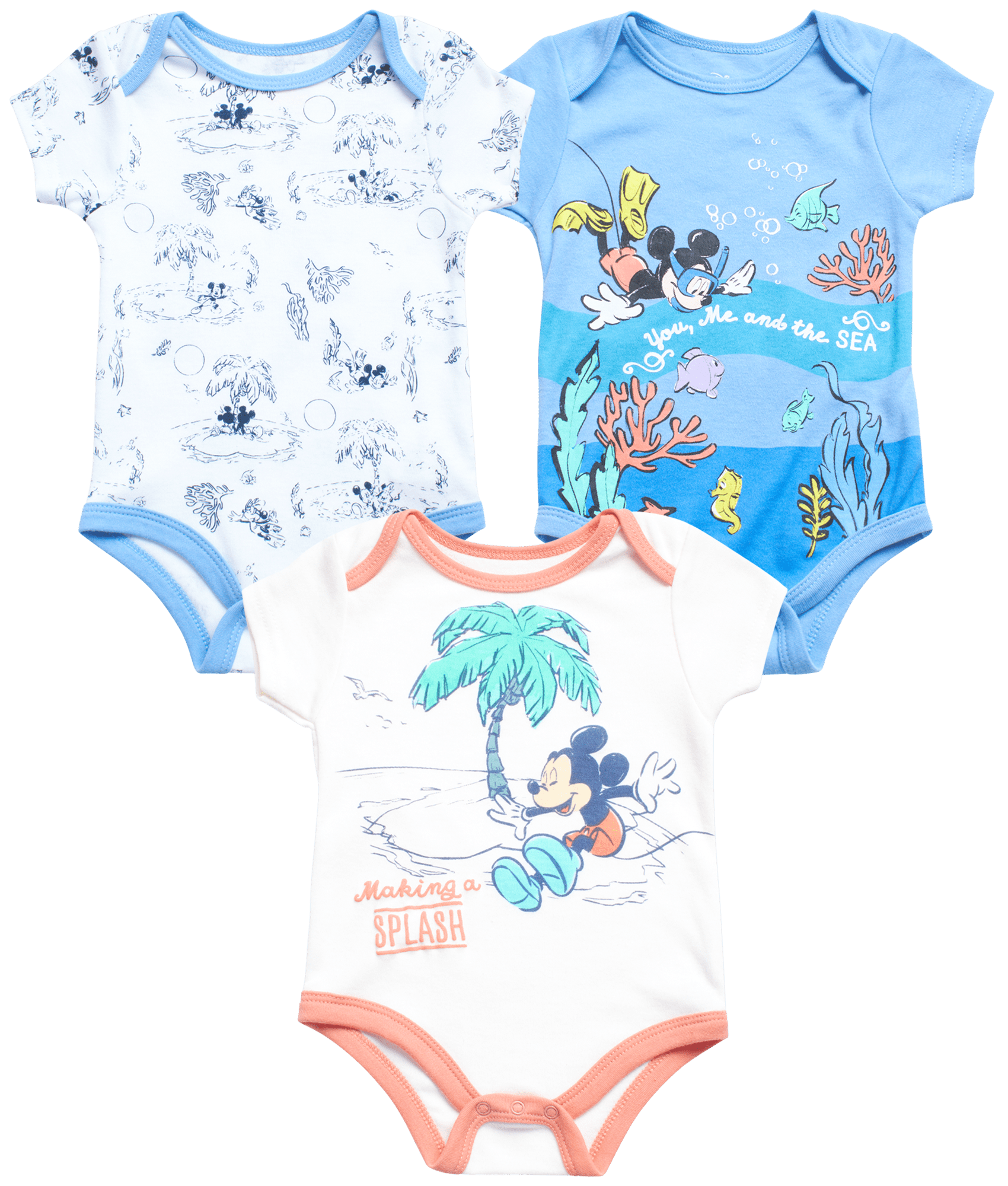 Disney Baby Boys’ Mickey Mouse Bodysuit 3 Pack Newborn Layette Romper