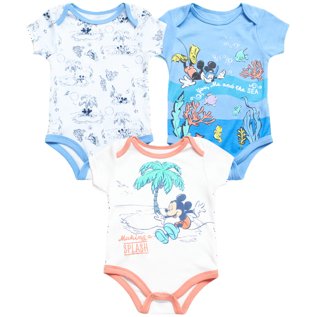 Disney Baby Boys Mickey Mouse Bodysuit 3 Pack Newborn Layette Romper