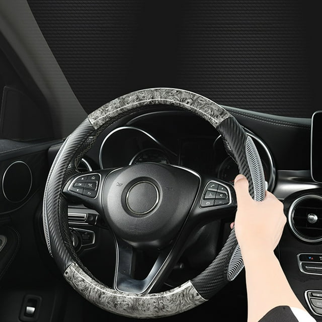 Funda universal para volante de coche | Diseño de veta de madera y cuero de silicona | Agarre antideslizante para todas las estaciones | Compatible con ruedas de 36-40 cm | Rojo, negro, marrón y gris