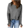 thumbnail image 2 of Fanxing Women's Long Sleeve Shirts with Thumb Hole Casual Crewneck Pullover Lightweight Tees Shirt 2025 Fall Tops Gray,XL, 2 of 8