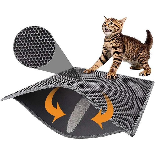 Alfombrilla para arena de gatos, impermeable, no tóxica, diseño de doble panal (45 x 60 cm, gris)