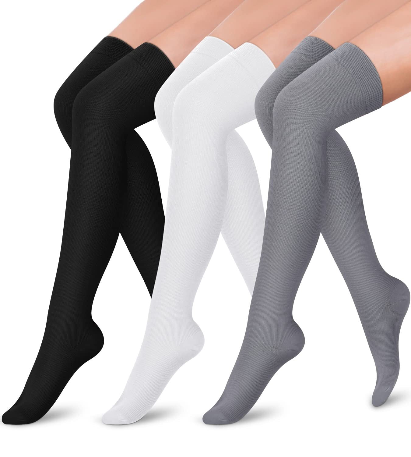 3 Pairs Open Toe Thigh High Compression Socks for Women and Men