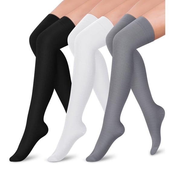 3 Pairs Thigh High Compression Socks for Women and Men Circulation 20-30 mmhg, Best Support for Running, Cycling, Nursing