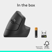 Logitech Lift Vertical Ergonomic Mouse, Wireless, Bluetooth or Logi Bolt USB Receiver, Quiet Clicks, 4 Buttons, Graphite
