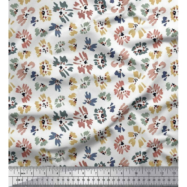 Soimoi Poly Georgette Fabric Flower Artistic Print Sewing Fabric Yard 42 Inch Wide
