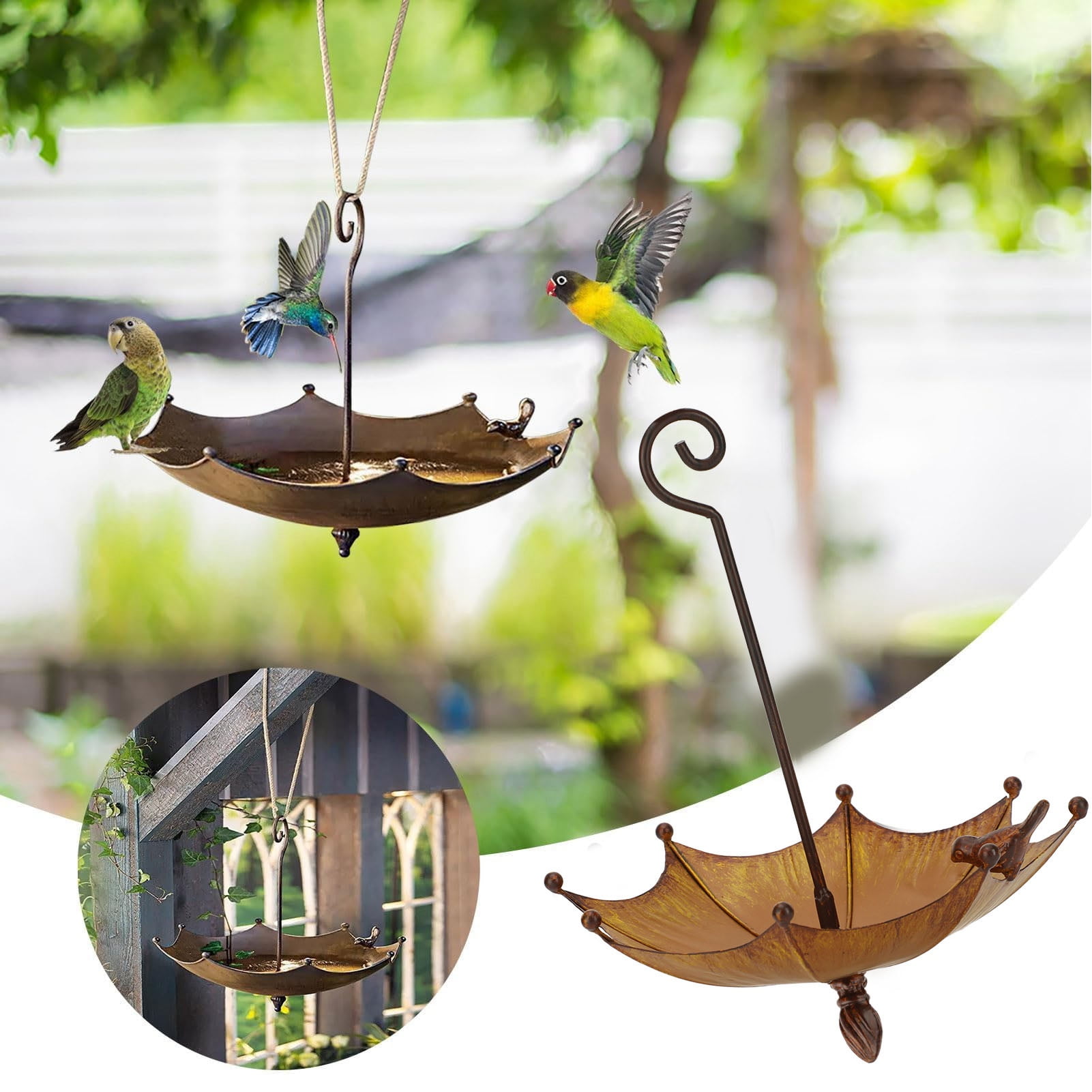 M Buder Hanging Umbrella Shaped Bird Feeder Outdoor Metal Iron Tray for Yard Garden Decor Wild Bird Feeders with Hook 9.3 Inches / 23.5 cm Diameter Exquisite Design