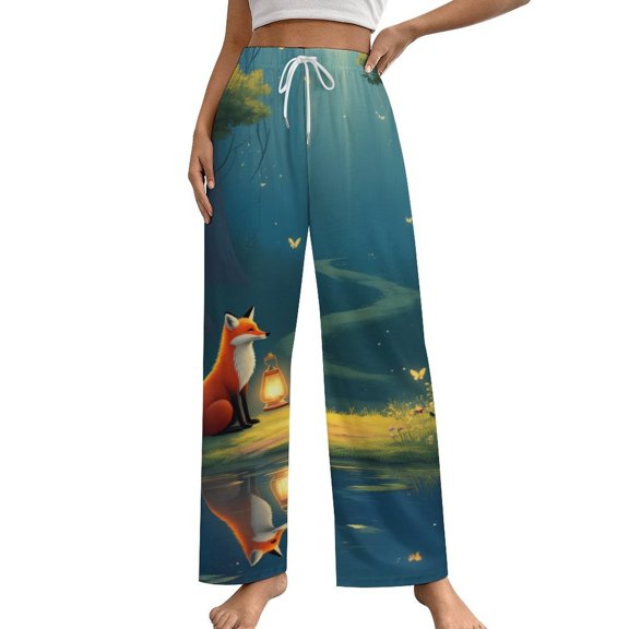 Fox in Enchanted Forest Pajama Pants Loose Pajamas Female Breathable Home Trousers Leisure Sleeping Pants Large Size