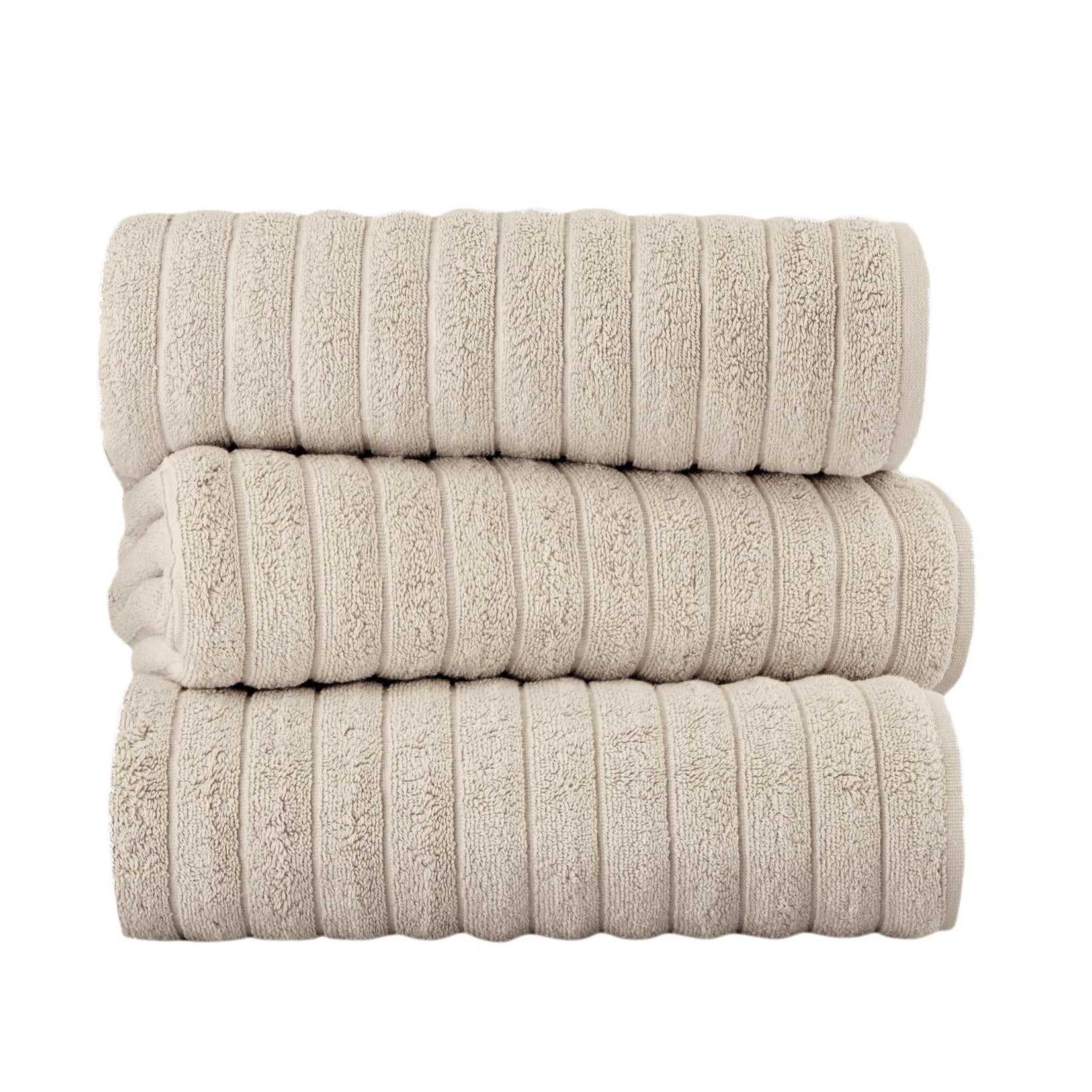 Classic Turkish Towel Classic Turkish Plush Ribbed Cotton Bath Towels (Set  of 3) - 40x65 Almond Beige