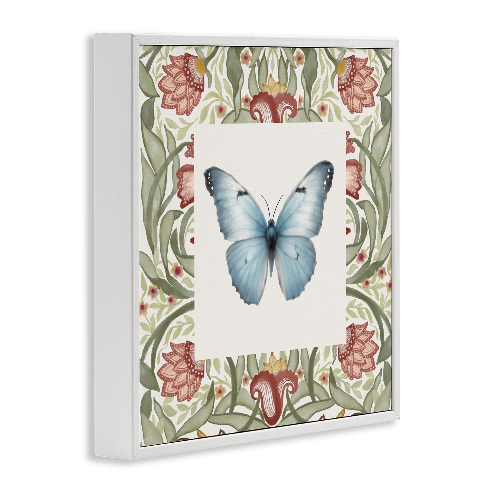 Stupell Industries Baroque Butterfly Vintage Flowers White Framed Giclee Art, design by Elizabeth Medley