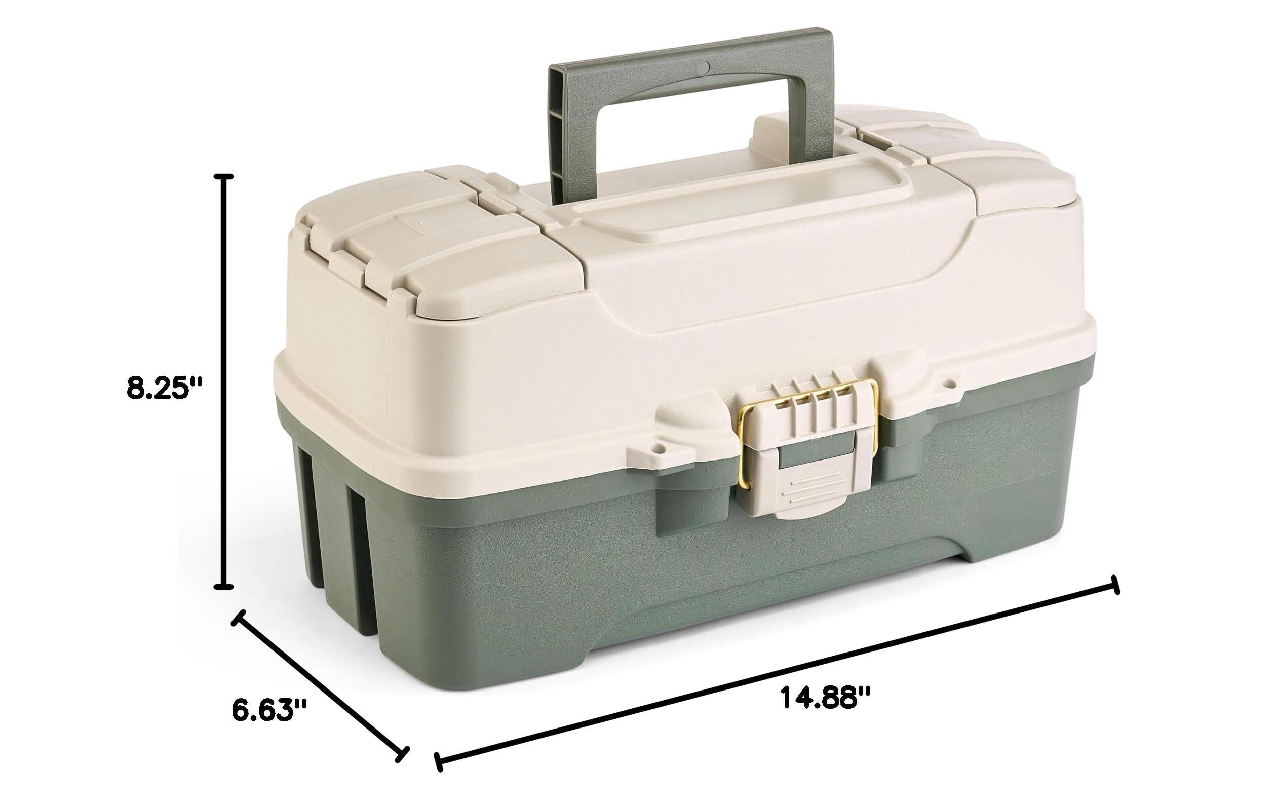 Three-tray Tackle Box  Green/tan Rust-proof Brass Latch Top-access Tray With Deep Storage Made In The Portable Fishing Gear Organizer