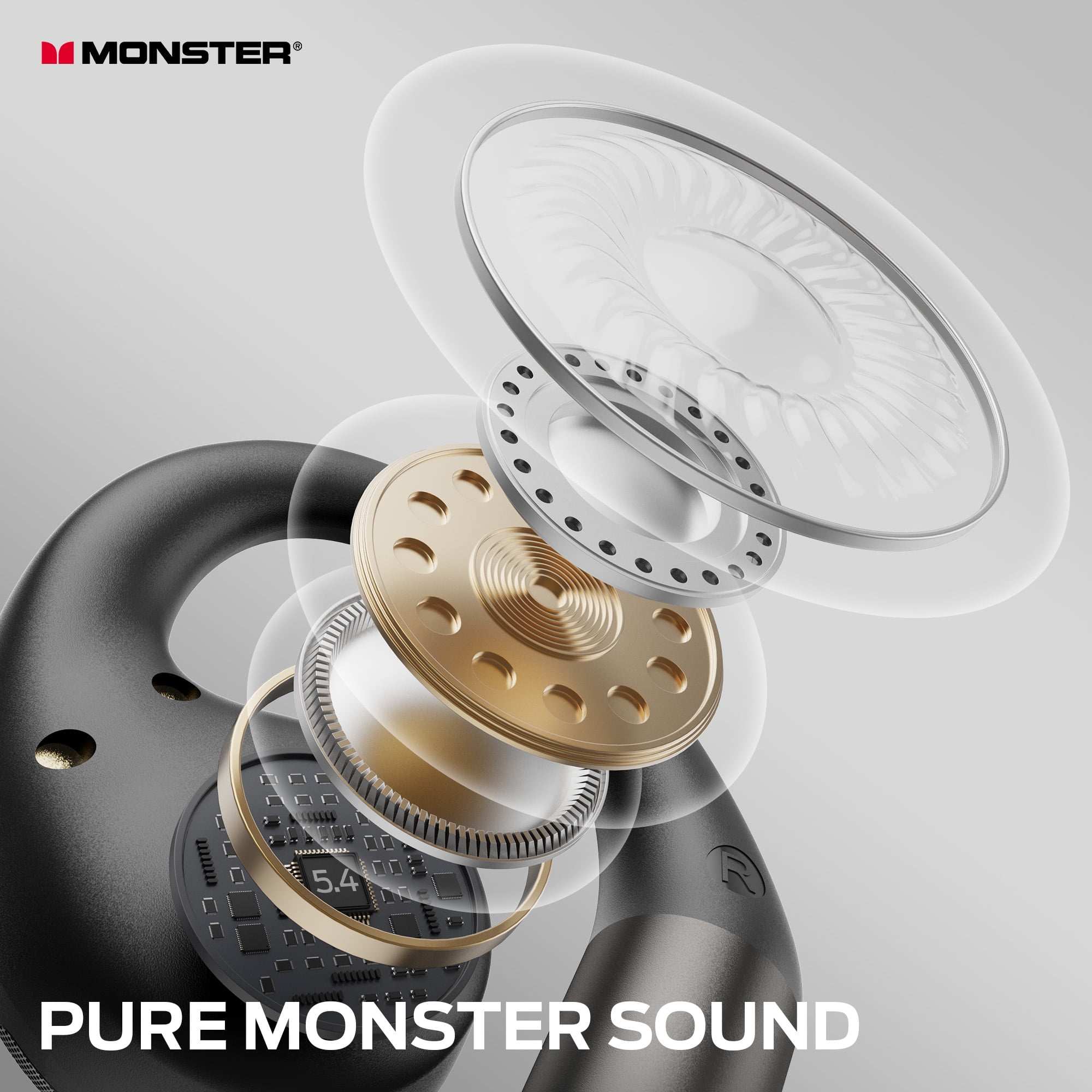 Monster Open Ear AC335 Headphones, Bluetooth 5.4 Wireless Headphones with Stereo Sound, 24H Playback, Crystal Clear Calls, Stylish Rotating Case with Lanyard, Sweat Resistant Open Ear Wireless Earbud