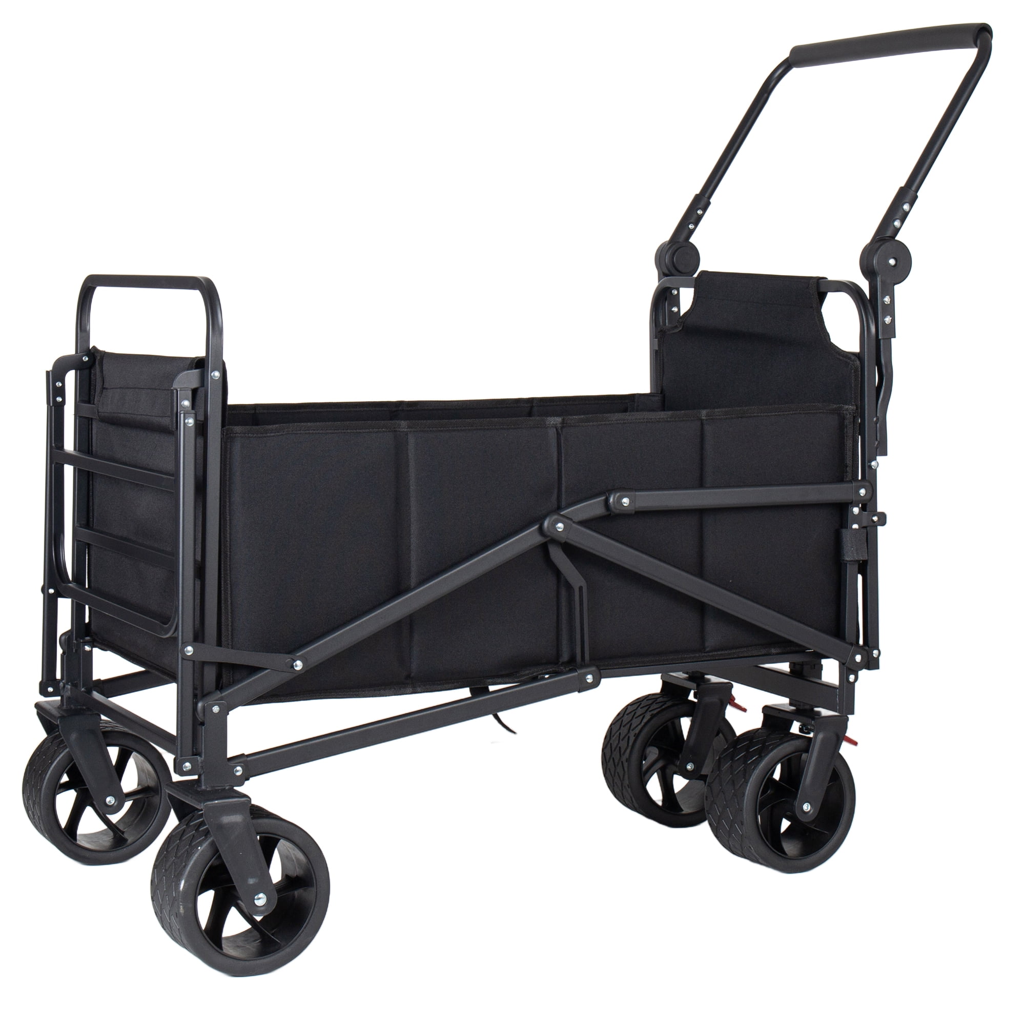 2-in-1 Multifunctional Folding Wagon Cart, Convertible Beach Chair with All-Terrain 360° Swivel Wheels, 650LB Heavy Duty Utility Cart with Brake for Shopping, Beach, Camping, Sports, Garden