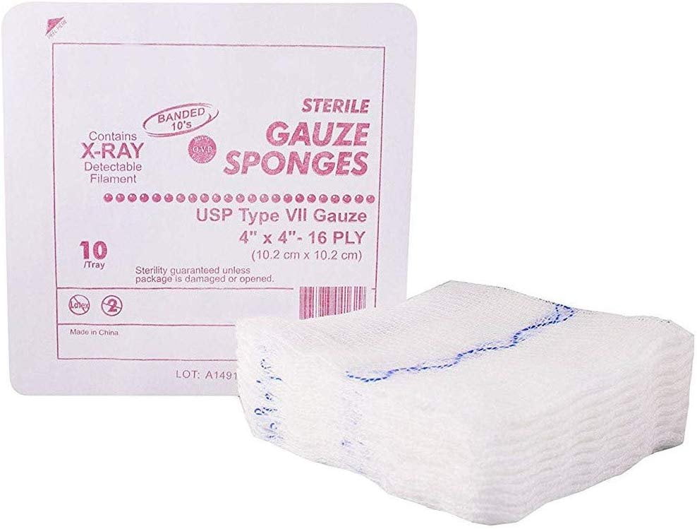 Type VII Gauze Sponges 4" x 4". Case of 1280 16ply XRay Detectable
