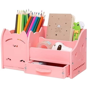 Organisateur de bureau Pink Cat, Organisateur mignon de bureau rose, Organiseur de papeterie, Porte-crayon Pink, Organizer multifonctionnel de bureau Rose avec tiroir pour bureau, maison, école