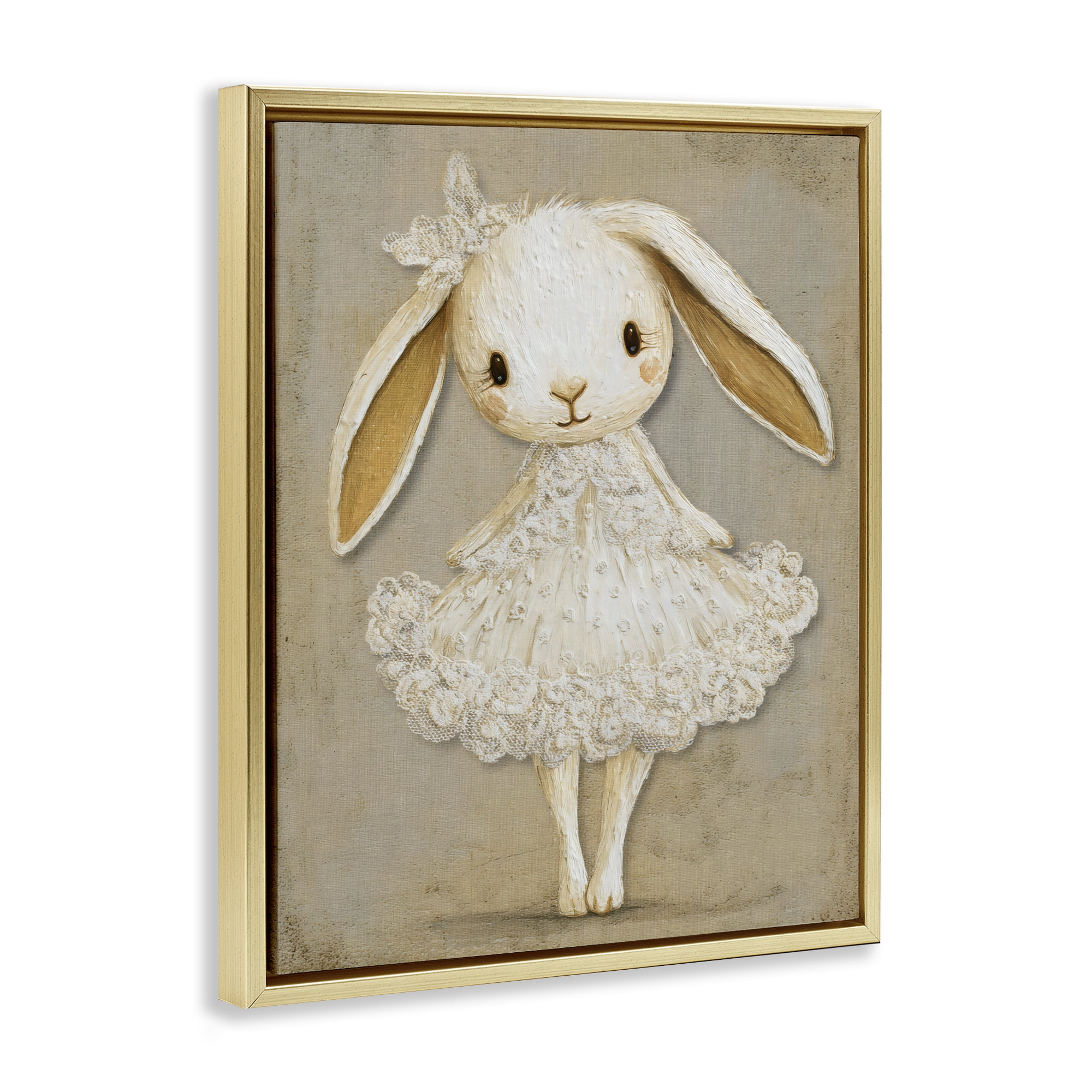 Stupell Industries Ballerina Bunny in Lace Dress Gold Framed Floater Canvas Wall Art, design by Ink Drop Loft