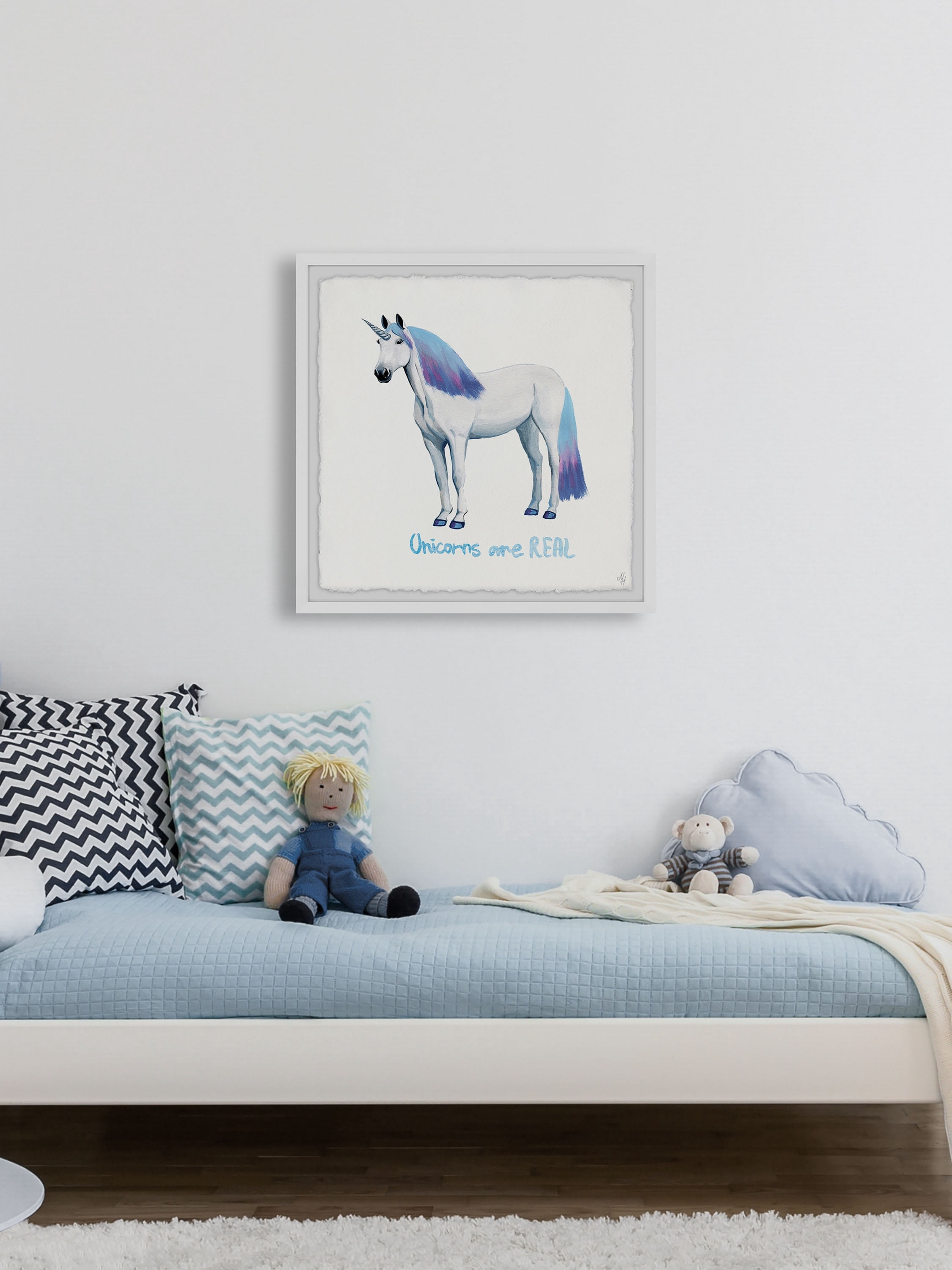 Marmont Hill Blue Ombre Unicorn Hair Framed Wall Art