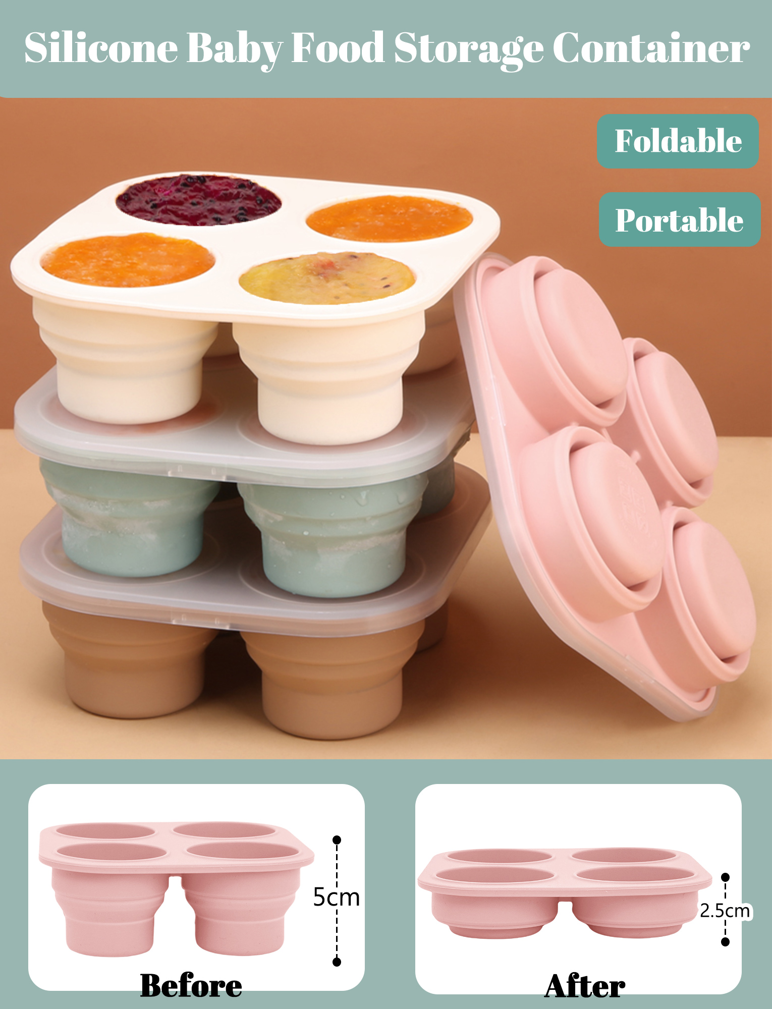 WeeSprout Silicone Baby Food Freezer Tray With Clip-on Lid