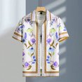thumbnail image 3 of Camisa hawaiana con estampado retro de flores y empalmes para hombre, blusas de manga corta con botones y solapa, estilo hawaiano, para verano, 3 of 5