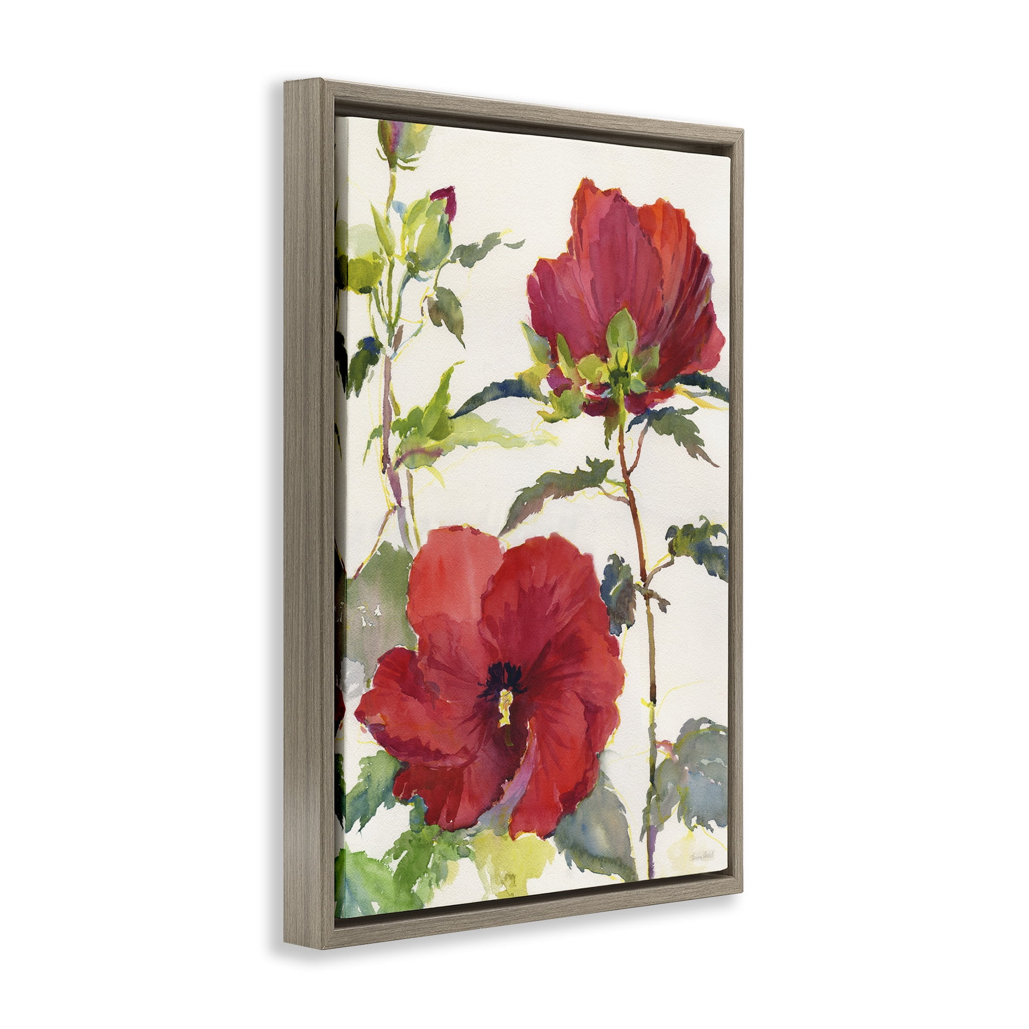 Stupell Industries Red Poppy Duo Botanical & Floral Painting Brown Floater Framed Art Print Wall Art, 17 x 25