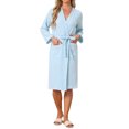 thumbnail image 2 of INSPIRE CHIC Cotton Robes for Women Long Sleeve V-Neck Loungewear Soft Spa Long Bathrobe with Pockets M Sky Blue, 2 of 6