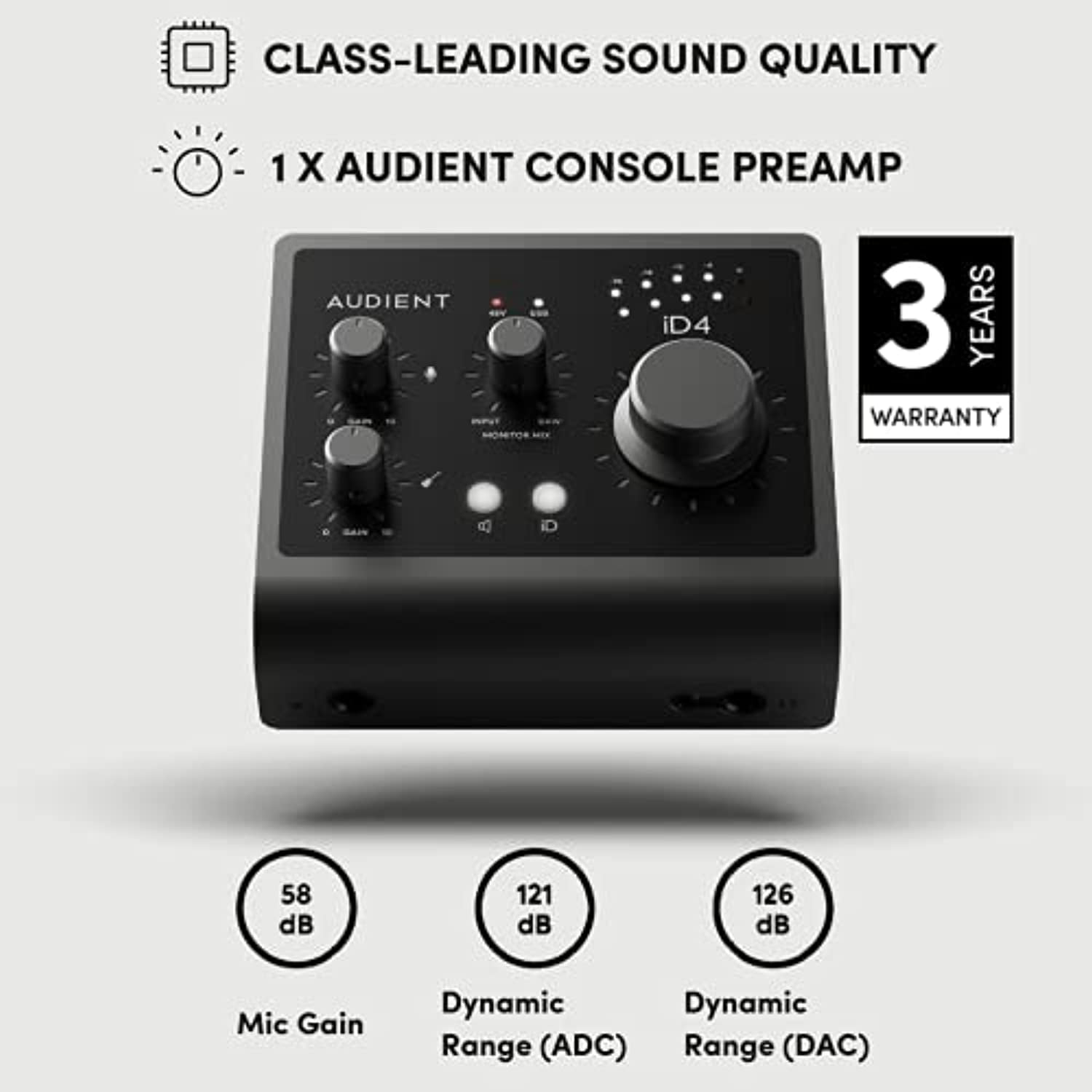 Audient iD4 MKII USB-C Audio Interface, 2-in/2-out, 1 Mic