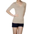 thumbnail image 1 of 2Luver, Women's, Elbow Sleeve V Neck Top, Taupe, S, 1 of 5