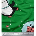 thumbnail image 1 of Soimoi Green polyester Crepe Fabric Snowman & Penguin Cartoon Fabric Prints By Yard 52 Inch Wide, 1 of 3