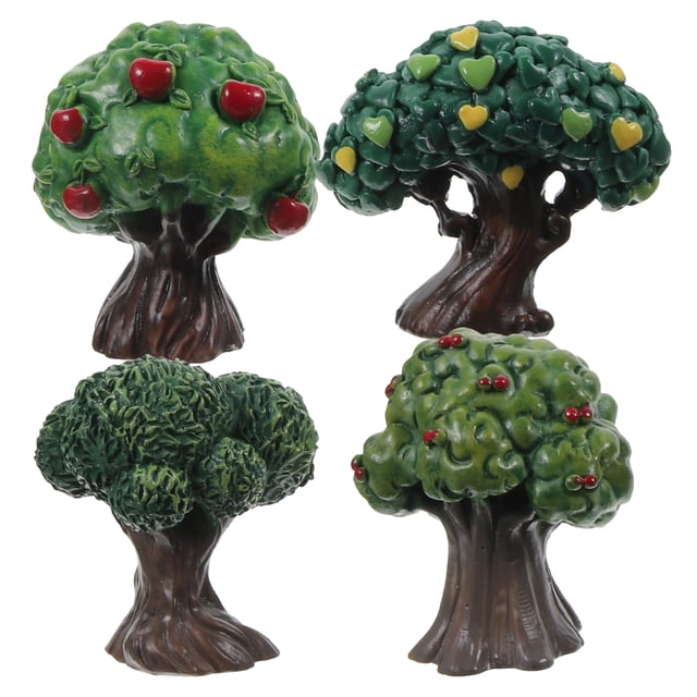 Modelo de árbol de frutas en miniatura 4pcs decoración del microlandscape árboles de árboles de resina