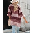 thumbnail image 4 of Coolmee Womens Long Sleeve Color Block Cardigan Striped Open Front Chunky Knit Slouchy Sweaters Outwear Coats Purple Size L, 4 of 6