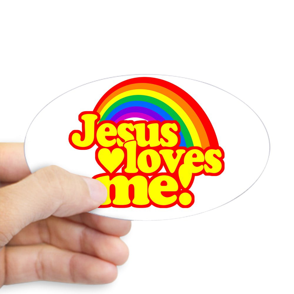 Oval 838374196 CafePress Jesus Loves Me Rainbow Sticker Sticker 