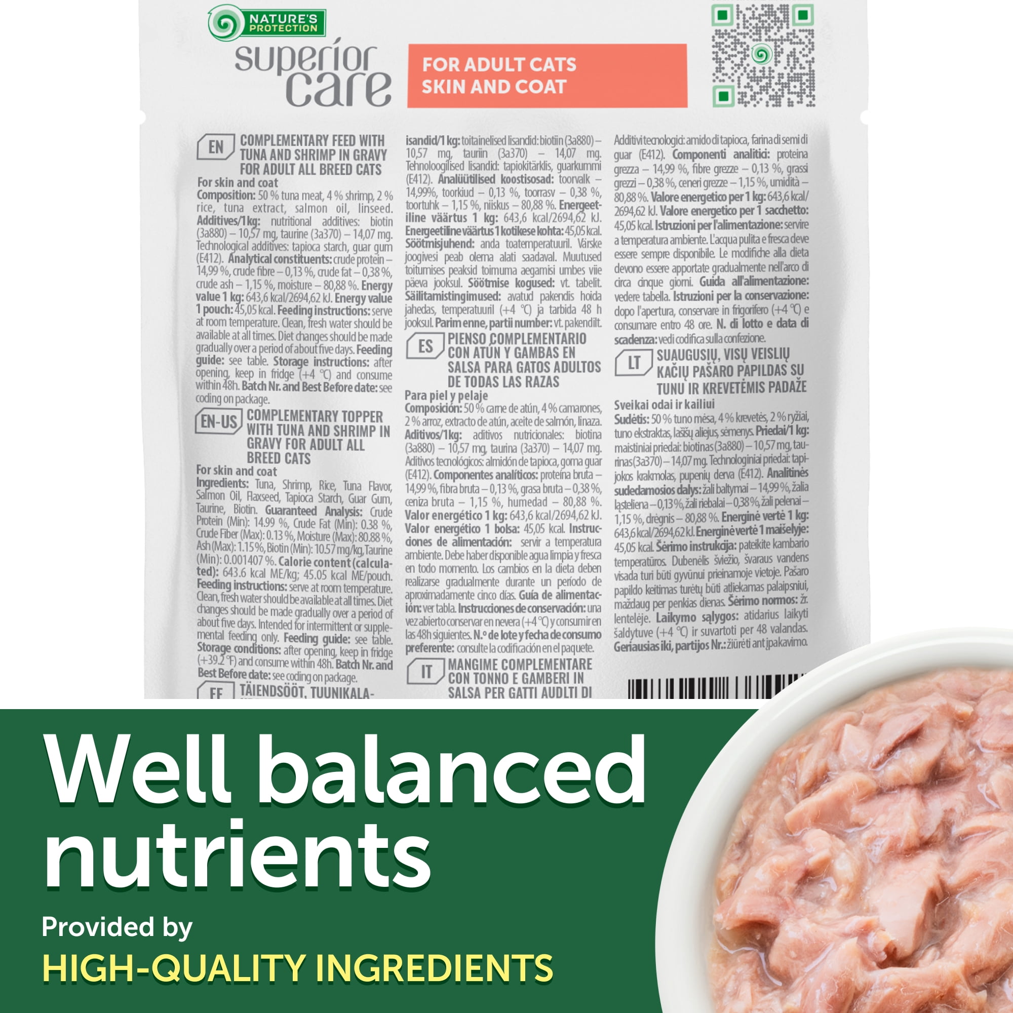 Nature's Protection Superior Care Wet Cat Food Topper in Gravy, High Protein Tuna & Shrimp, 24 x 2.5oz
