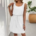 thumbnail image 1 of LOVZFMLL Dresses Women Solid Color Frenum Drawstring Hollow Pattern Sleeveless Neck Dress, 1 of 6