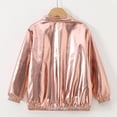 thumbnail image 3 of Krdevn Unisex Kids Metallic Shiny Zip Jacket, Lapel Collar Long Sleeve Fashion Casual Coat Trendy Boys Girls Coat for Spring Fall,Pink, 3 of 9