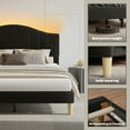 thumbnail image 3 of Pinmoco Full Upholstered Bed Frame with Adjustable Arc-shaped Headboard, LED Platform Bed, Teddy Velvet Black, 3 of 8
