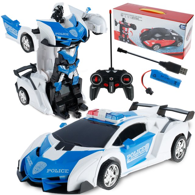 Robot De Coche Rc, Coche De Control Remoto Que Transforma Los Juguetes De Robot Con Efecto De Luz, Coche De Juguete Eléctrico, Rotación De 360 ° Para Niños A Partir De 3 Años Muyoka Hogar