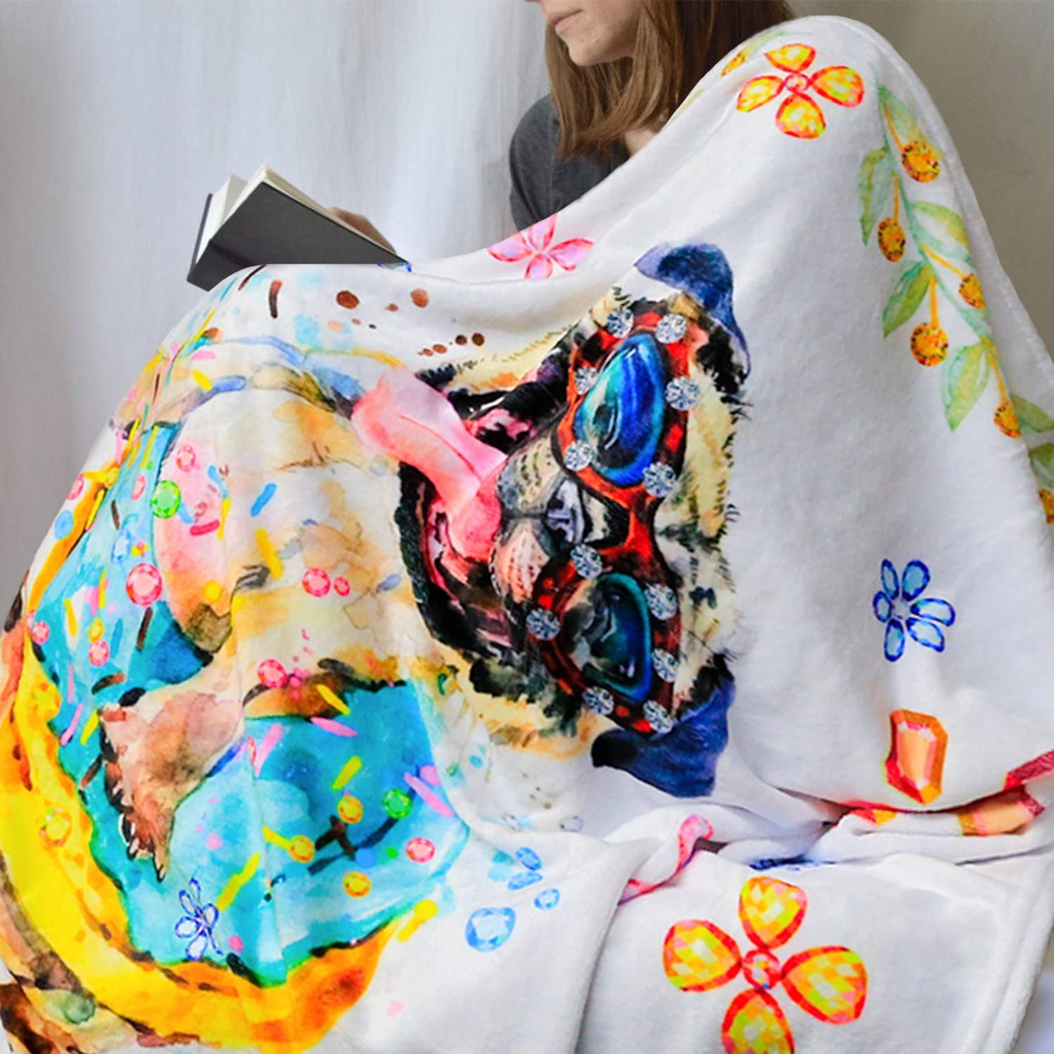 Pug Blanket Cozy Soft Flannel Throw Blanket Pug Dog Themed Birthday Gifts for Pug Dog Lovers 50×60 Inches