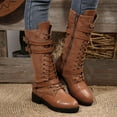thumbnail image 3 of Women Riding Boots, Mid Calf Combat Boots, Winter Lace Up Gothic Motorcycle Boot with Inside Zipper Non Slip Outsole, 3 of 7