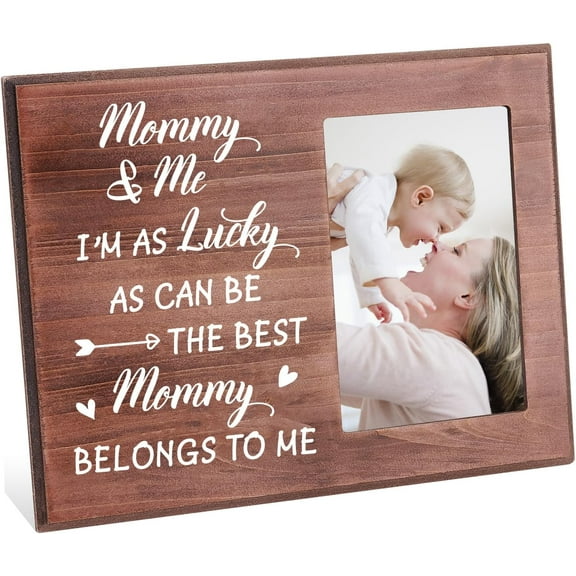 Mommy & Me Picture Frame 4x6 inch I'm As Lucky As Can Be The Best Mommy Belongs to Me Photo Frame Hanging/Tabletop Wooden New Mom and First Time Mom Gift Frame